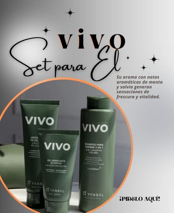 Línea VIVO masculina de Yanbal father´s day Feliz dia del padre set shampoo, gel de limpieza y crema hidratante